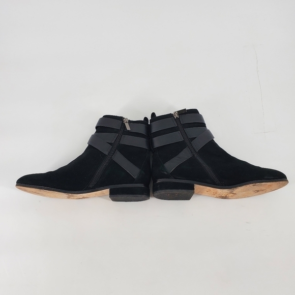 Raye Triple Leather Buckle Black Suede Booties 37 - Picture 10 of 10